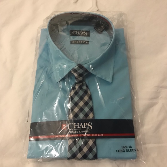 New Chaps Blue Dress Shirt with matching tie Boys size 14